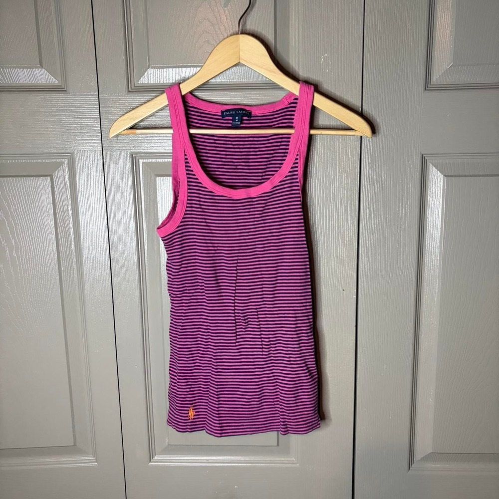 Polo Ralph Lauren Pink Striped Cami Tank Top Ribbed Scoop Neck Womens Medium